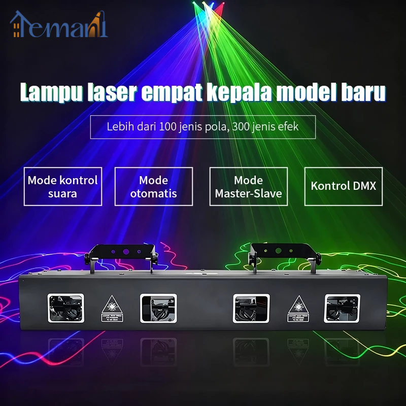 Control mode soundLampu Panggung Laser beam 4 mata Lampu Disco Sorot Full Color RGB Four Eyes Laser