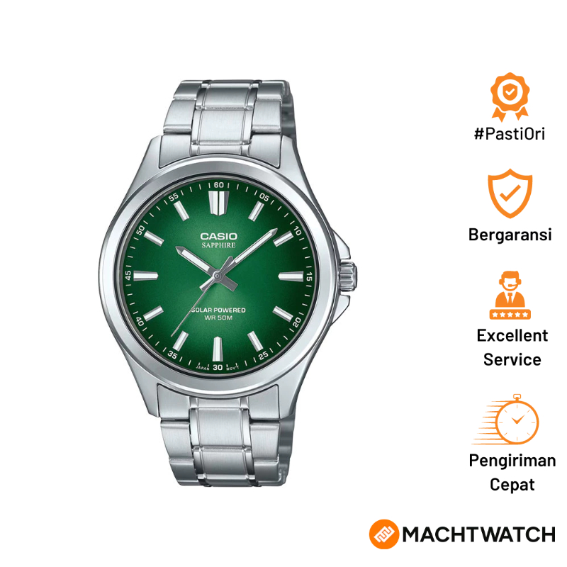 Jam Tangan Pria Casio General MTS-RS100D-3AVDF MTSRS100D MTS-RS100D Green Dial Stainless Steel Band
