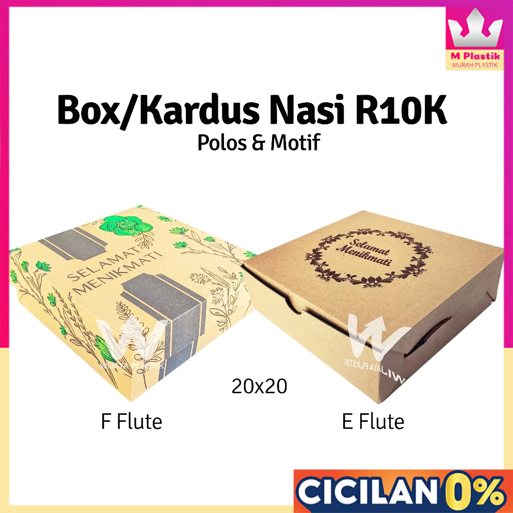 Box Nasi Kue ( R10K ) 20x20 ( Polos & Motif ) E & F Flute --- @Pcs | daun monstera nasi kue kardus d