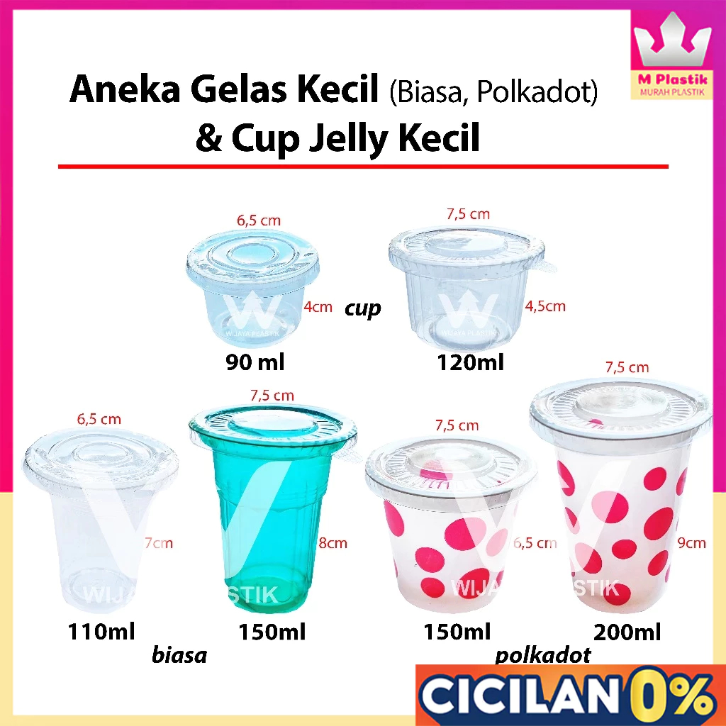 Aneka Gelas Plastik BENING & POLKADOT ( 60 90 100 110 120 150 200 220 ml ) --- 50 pcs @Slop | cup bi