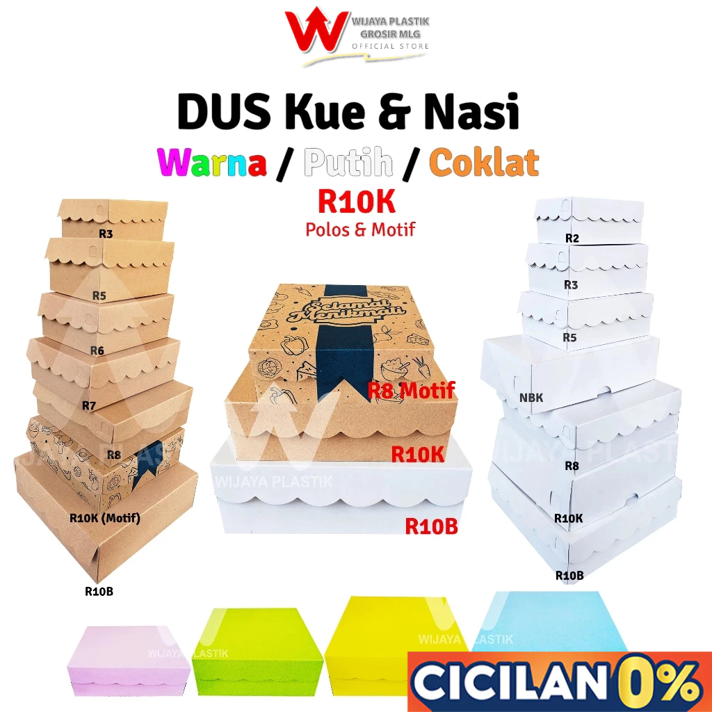 [50Pcs] Dus Kue & Nasi ( R10K ) 20x20 Warna / Putih / Coklat 350gsm --- 50 pcs @1/2 PACK | Duplex & 