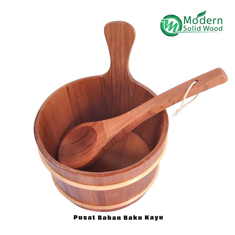 Ember Gayung Sauna Kayu Jati Premium Set | Bucket Sauna Wooden Ladle | Perlengkapan Sauna Kayu Solid