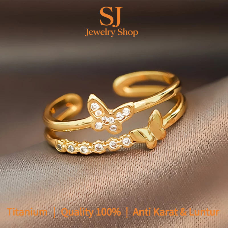 SJ Cincin Titanium Jewelry Kupu Adjustable Anti Karat Anti Luntur Wanita Dewasa Sehari-hari Perhiasa