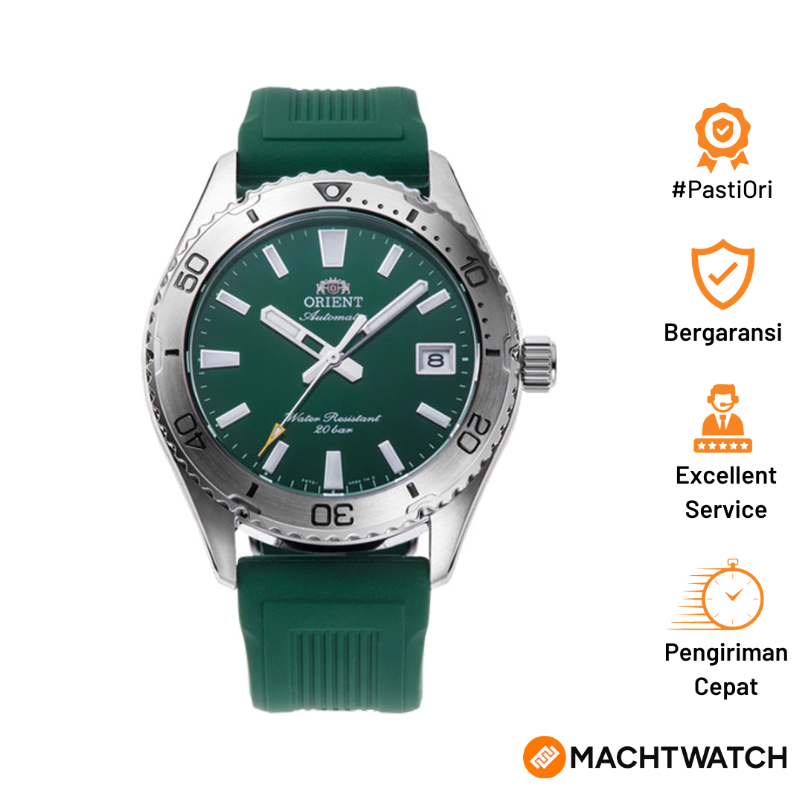 Jam Tangan Pria Orient Mako 40 RA-AC0Q11E Automatic Men Green Dial Green Rubber Strap