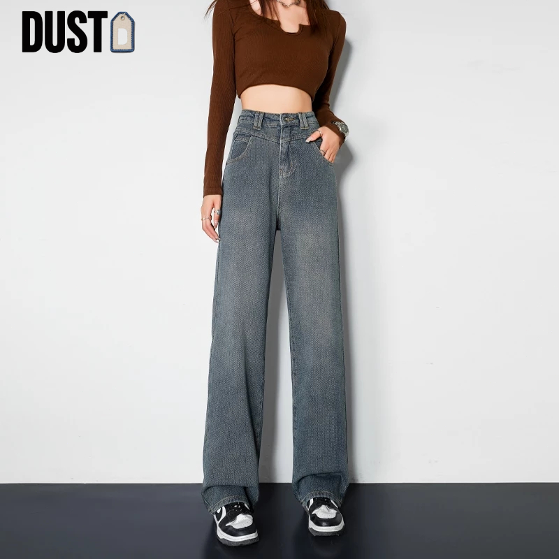 DUST- New Biru Retro Highwaist Celana Jeans Kulot Wanita Loose- Biru tua