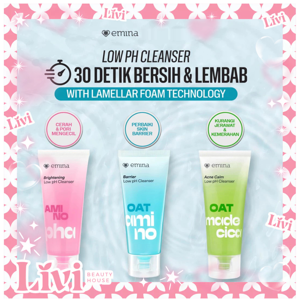 LIVI - Emina Oat Amino Low pH Gel Cleanser 70ml - Facial Wash Skincare Sabun Muka Cerah Glowing Perb