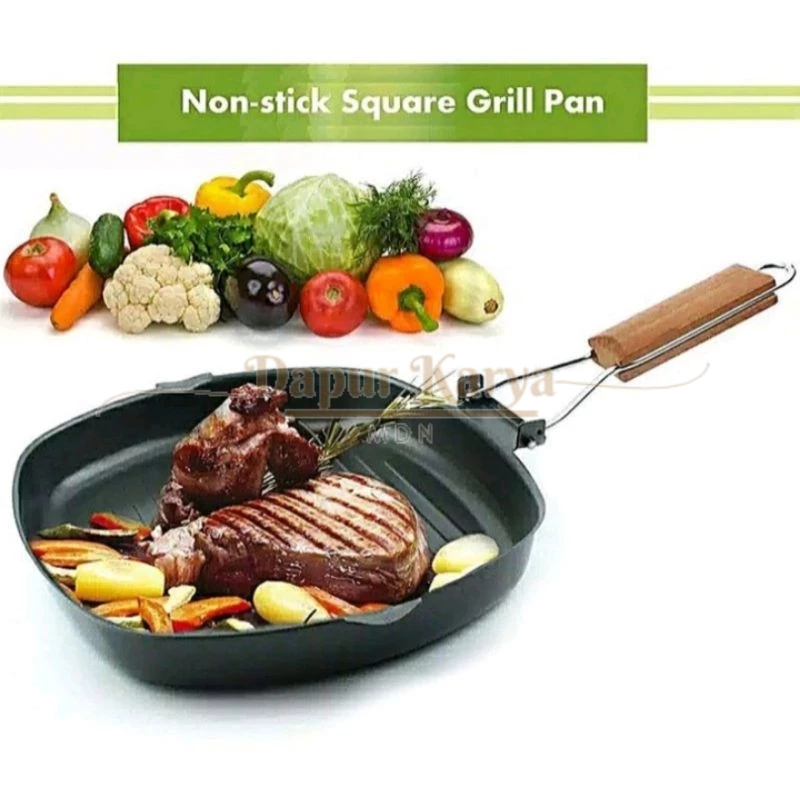 Panci Panggangan Bbq Lipat Petak Persegi Grill Pan Wajan BBQ Anti Lengket