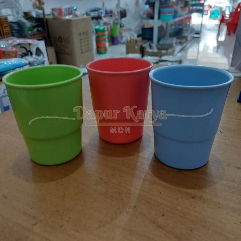Cangkir Melamin Hijau Pink Biru - DapurKaryaMdn
