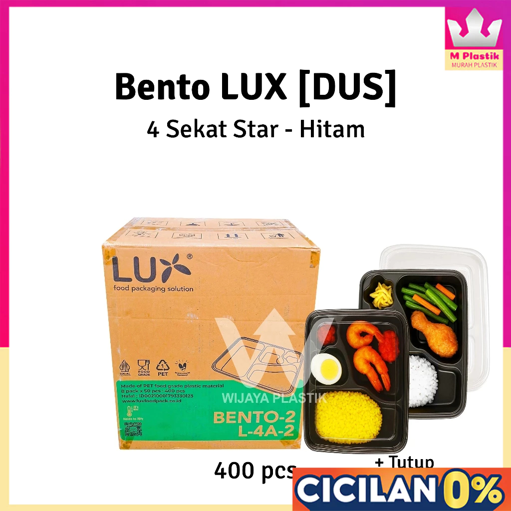 [1 DUS] Mika Bento Hitam [LUX] (4 SEKAT BINTANG) --- 400 pcs @DUS | LUX 2 star + tutup tray hips pet
