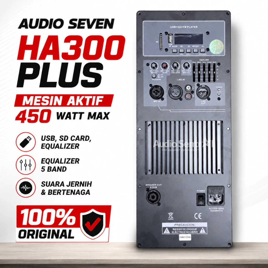 Mesin Kit Speaker Aktif 450 WATT AUDIO SEVEN HA300 PLUS / HA300PLUS USB SD CARD EQUALIZER