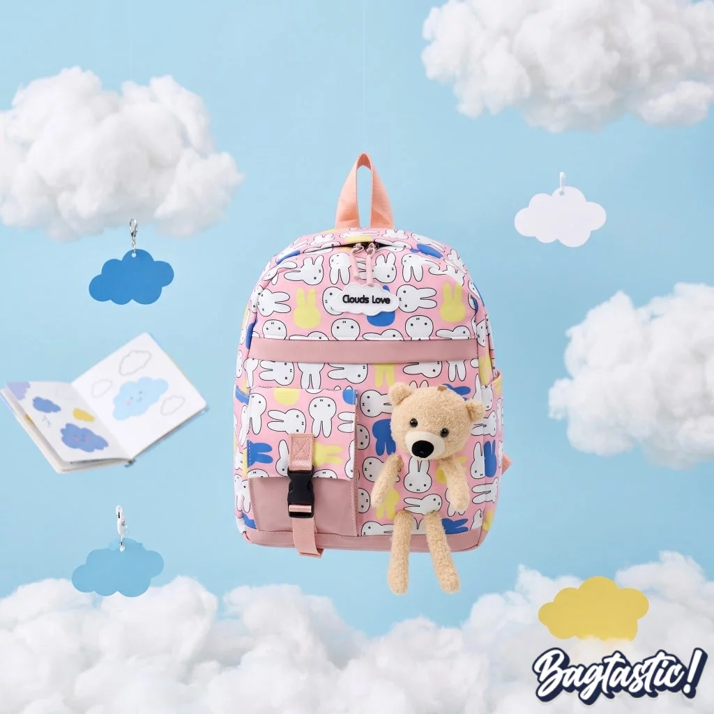 BAGTASTIC SALE POWA Cloud Love 2710 Tas Ransel Anak TK SD Motif Kelinci Lucu Free Boneka Teddy Bear