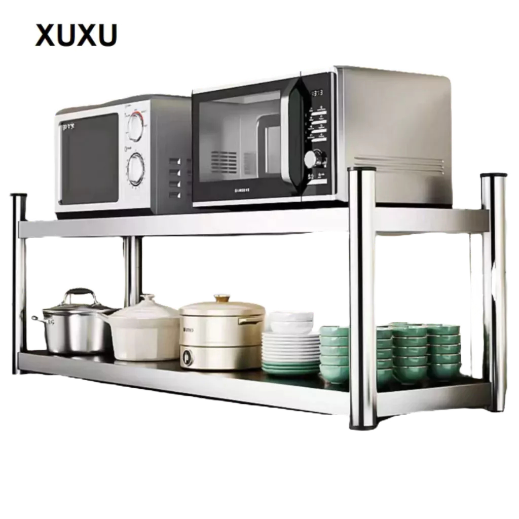 XUXU Rak Susun Rak Dinding Dapur Stainless Steel Rak Dinding Baja Tahan Karat 2 Susun Rak Oven Micro