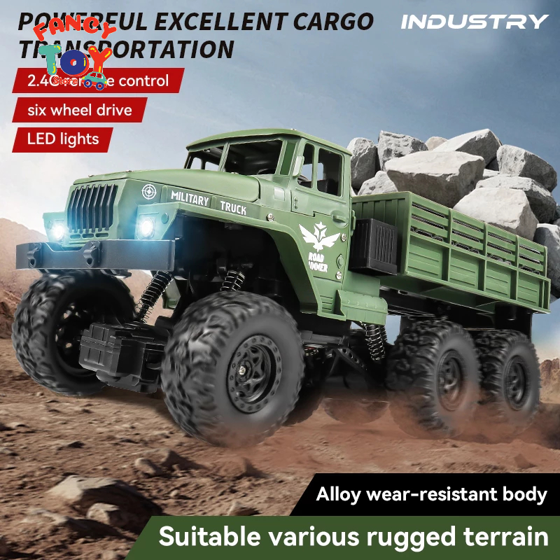 Mobil Truk Militer Remote Control dengan Lampu 2.4GHZ 4WD RC Mainan Mobil Truk Kargo Besar Bahan All