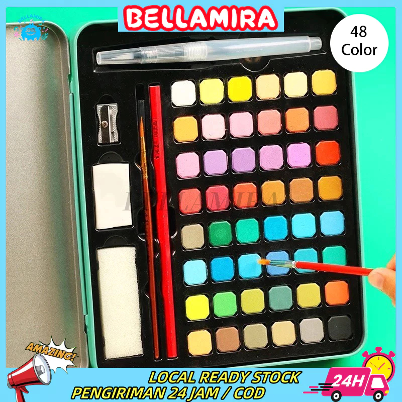 

【Ready】48/36 warna Solid Watercolor Paint / Set Cat Air Padat Warna Terang Dengan Kuas Air Otomatis