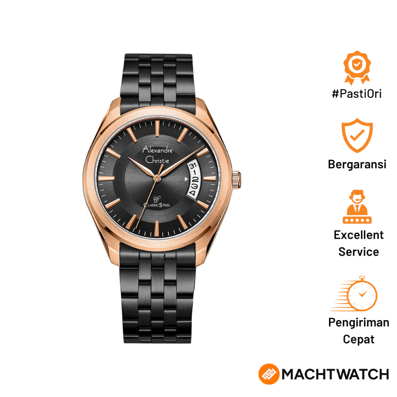 Jam Tangan Pria Alexandre Christie Classic Steel AC 8674 MD BBRBA Men Black Dial Black Stainless Ste