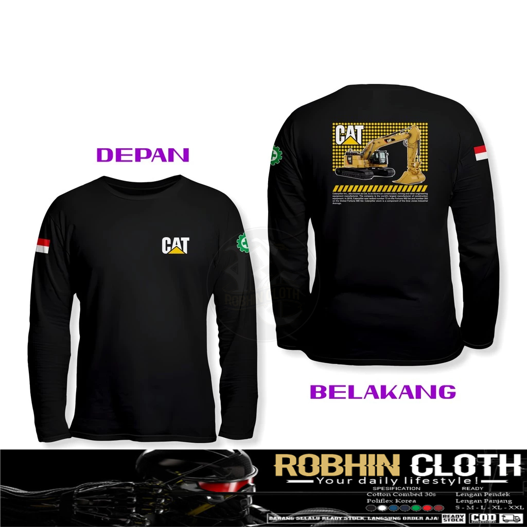 Kaos Baju Excavator Caterpillar Streetwaer DB Lengan Panjang Kaos Distro