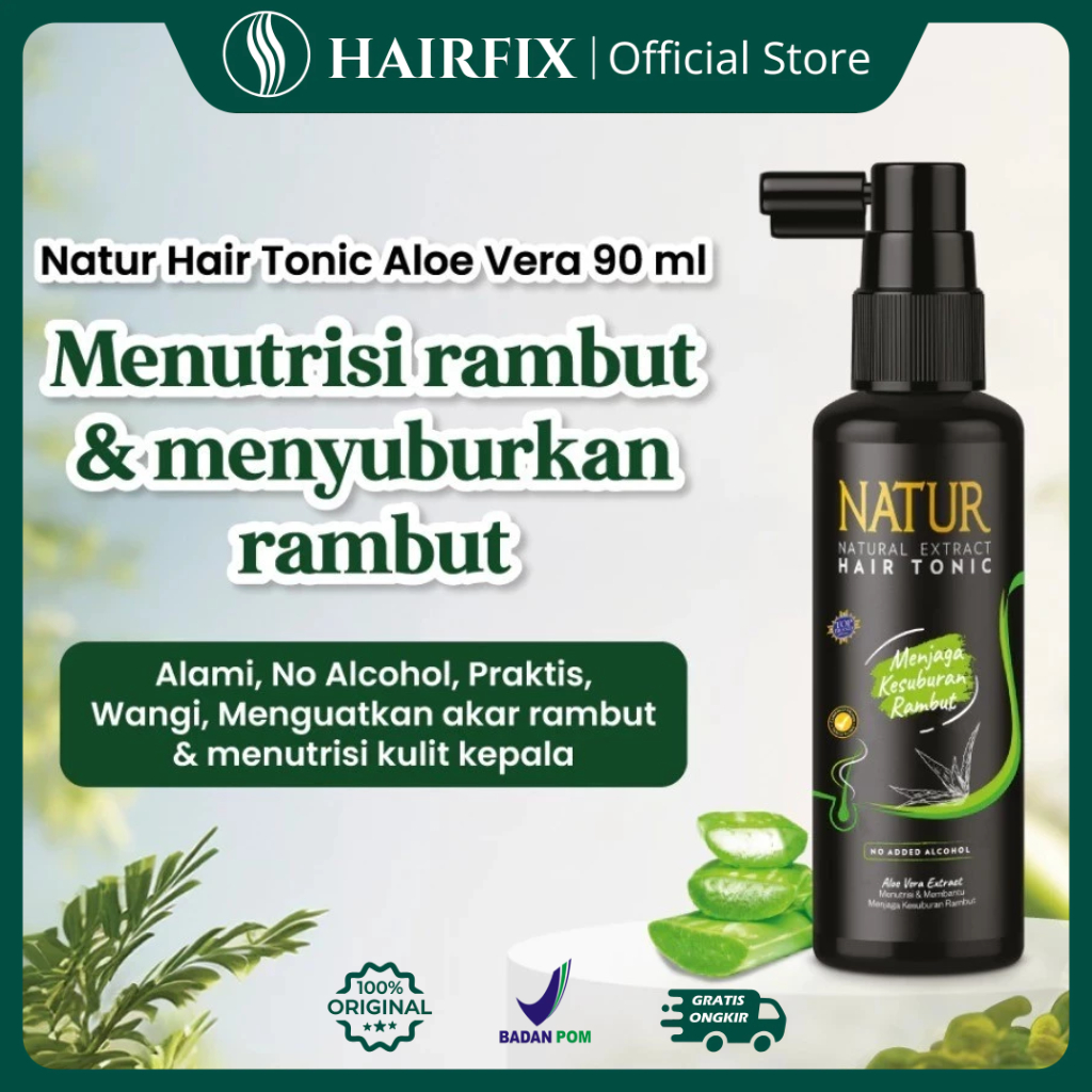 Natur Hair Tonic Aloe Vera 90 ml | Tonik Penumbuh & Penebal Rambut Rontok