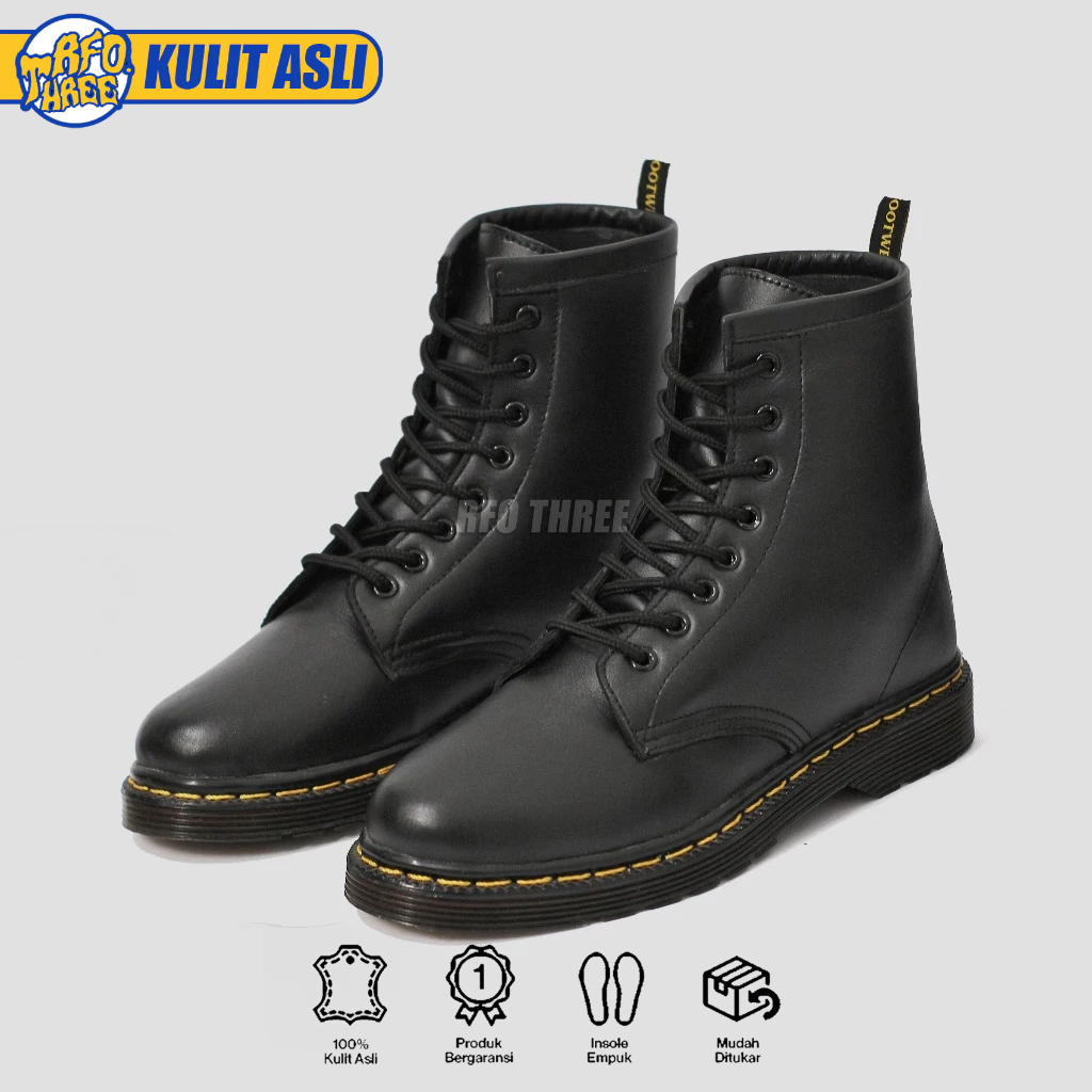 RFOTHREE CEPA - Sepatu Boots Docmart Tinggi Pria 8 hole Kulit Asli