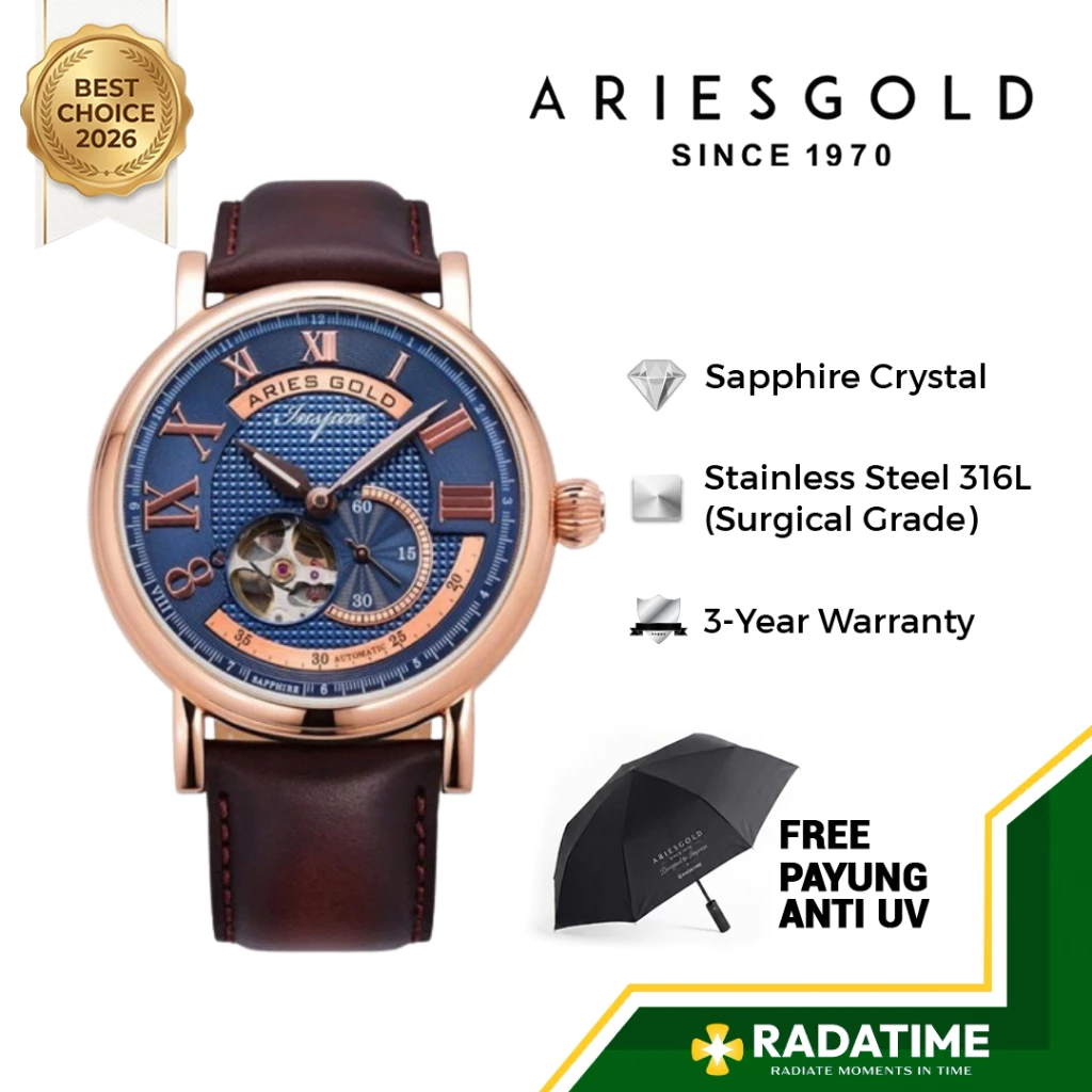 [Best Choice 2026-Sapphire Crystal] Aries Gold Pria Inspire G-903-RG-BU 316L Stainless Steel 100% Or