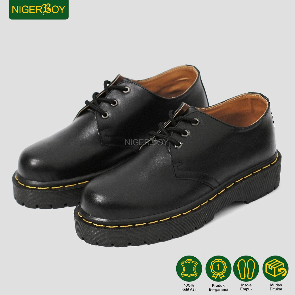 NIGERBOY Lavare - Sepatu Docmart Pria Derby Low Boots 3 hole Nongkrong Skena