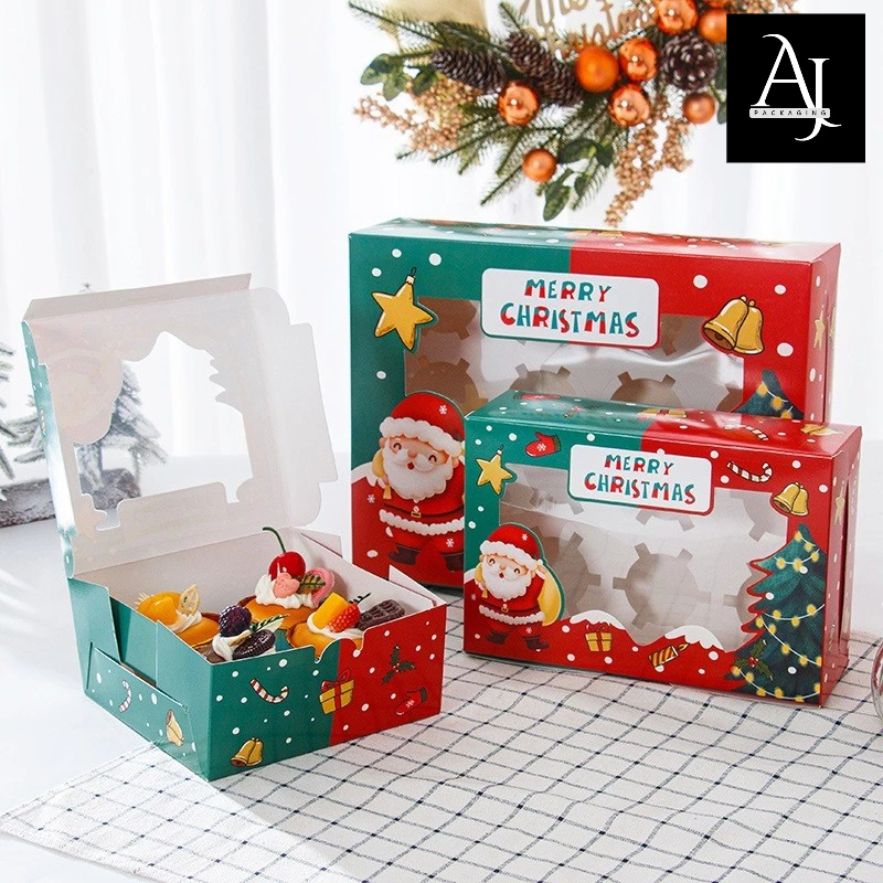 

Box Cupcake Kotak Kue Alas Sekat isi 4/6/12 motif Natal Christmas/ Box kado kue muffin eggtart cookies