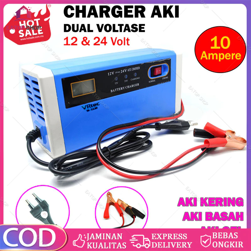Charger Aki 12 v 24 v 10A Ampere Cas Aki Casan Aki Mobil Truck Charger Aki 12-24V 10A Portable Mobil