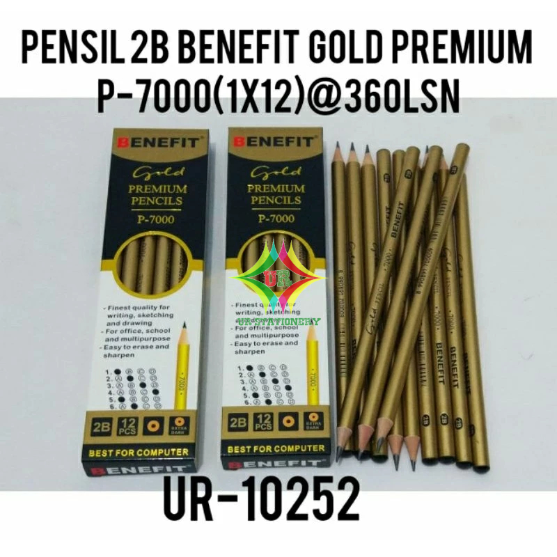 

12 PCS -Pencil / Pensil Big Gold 2B/ Pensil 2B GOLD PREMIUM