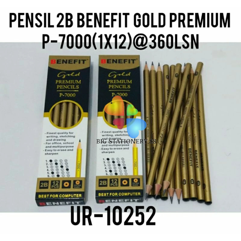 

12 PCS -Pencil / Pensil Big Gold 2B/ Pensil 2B GOLD PREMIUM