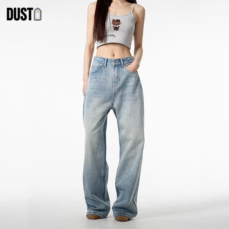 DUST Highwaist Kulot Jeans Wanita Loose Korean Celana Jeans Wanita Kekinian - Biru