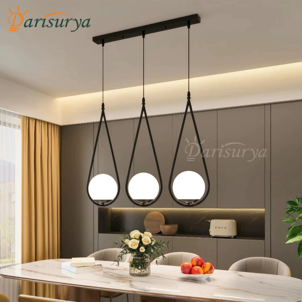 Lampu Gantung Meja Makan Lampu Hias Minimalis Modern Nordic LED 3 Bola Kaca Susu Mini Bar Ruang Tamu