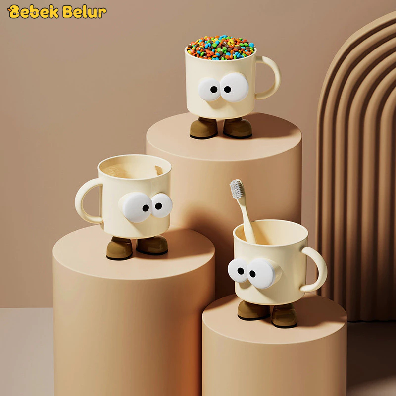 Mug Gelas Karakter Lucu Anak| Cangkir Minum Kartun Mata dan Kaki 3D Unik | Gelas Minum Anak Lucu | M