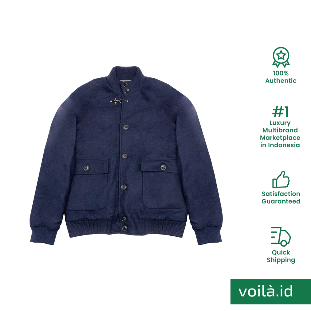 Jaket Winter Iconic Hook Detail Wool Bomber Jacket Blue