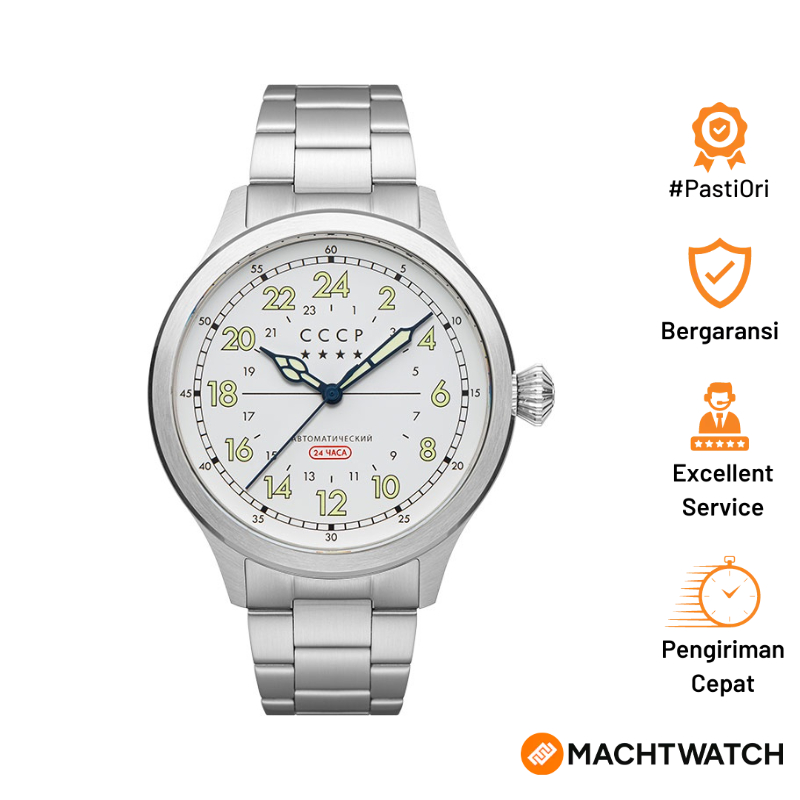 Jam Tangan Pria CCCP Chklov CP-7079-44 Automatic Men White Dial Stainless Steel Strap
