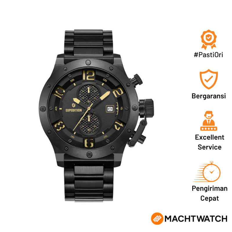 Jam Tangan Pria Expedition Chronograph E 6381 MCBIPBAIVBO-1 Men Black Dial Black Stainless Steel Str