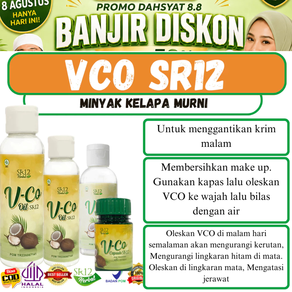 VCO SR12 Original - Obat Gatal Kulit Eksim & Jamur - Minyak Kelapa Murni Untuk Luka Bakar & Borok