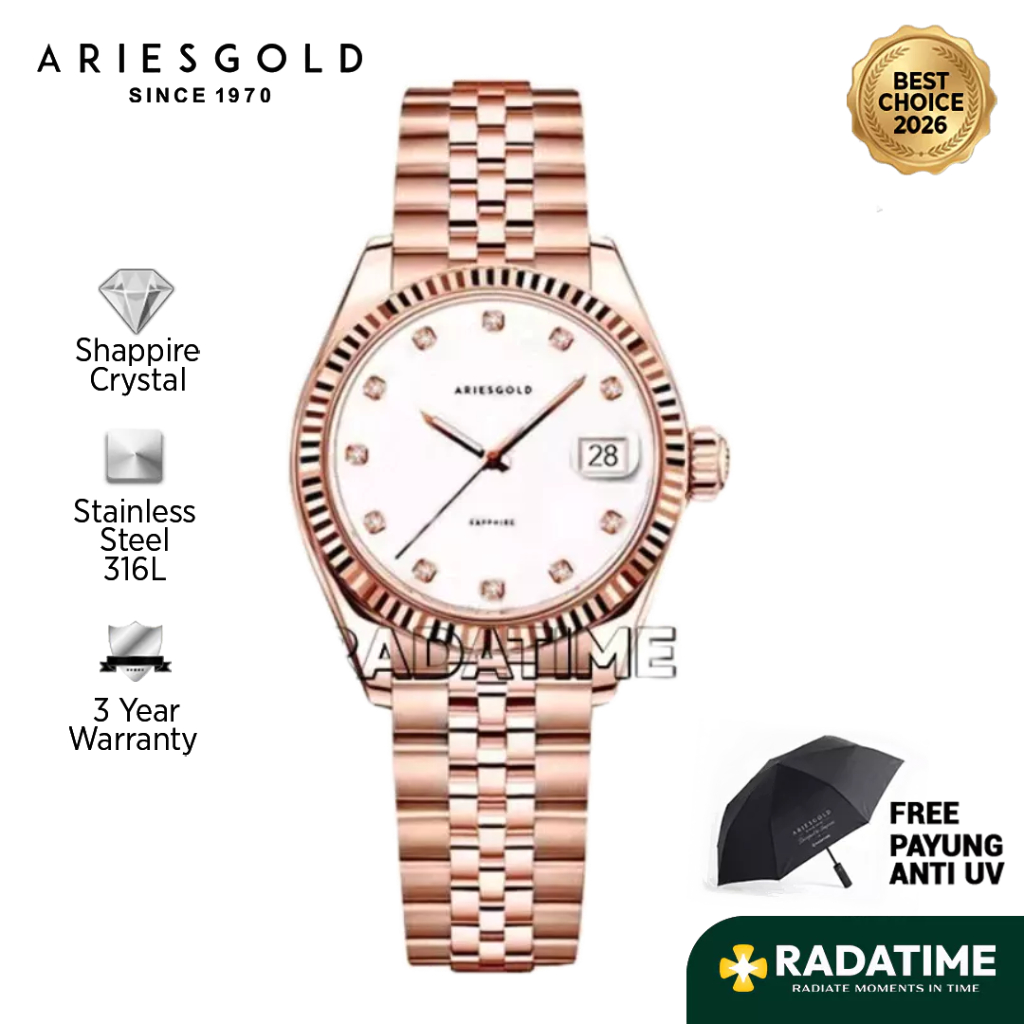 [Best Choice 2026-Sapphire Crystal] Aries Gold Wanita Heritage B-1069R-RG-MP 316L Stainless Steel 10