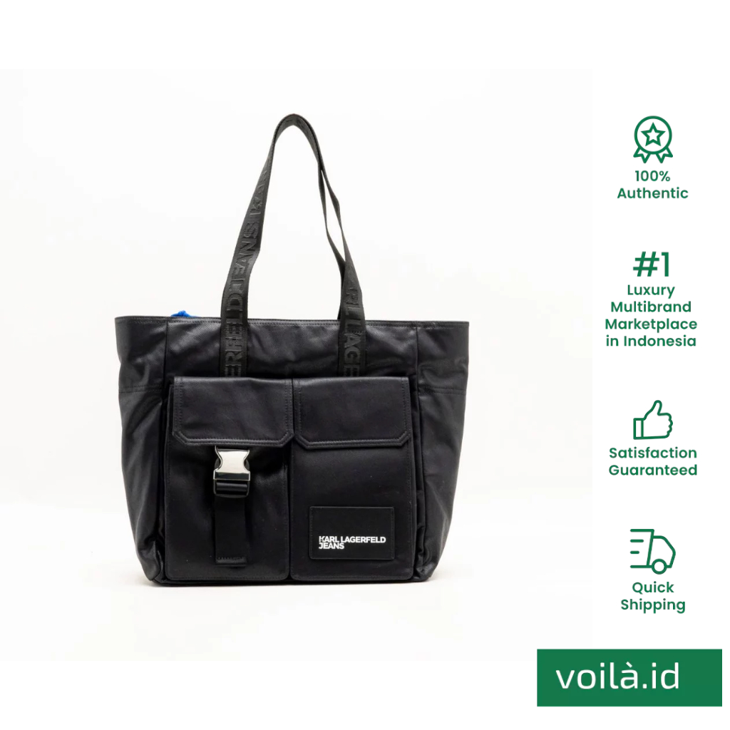 Utility Coated Denim Tote Bag Black
