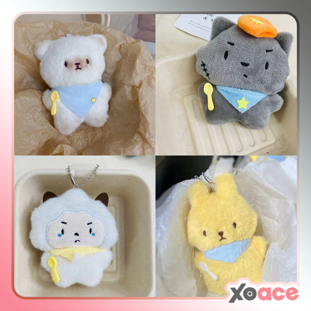 Gantungan Kunci Boneka Squeaky Eating Rabbit Bear Lamb Wolf Pendant Bag Charm Keychain MCE1001