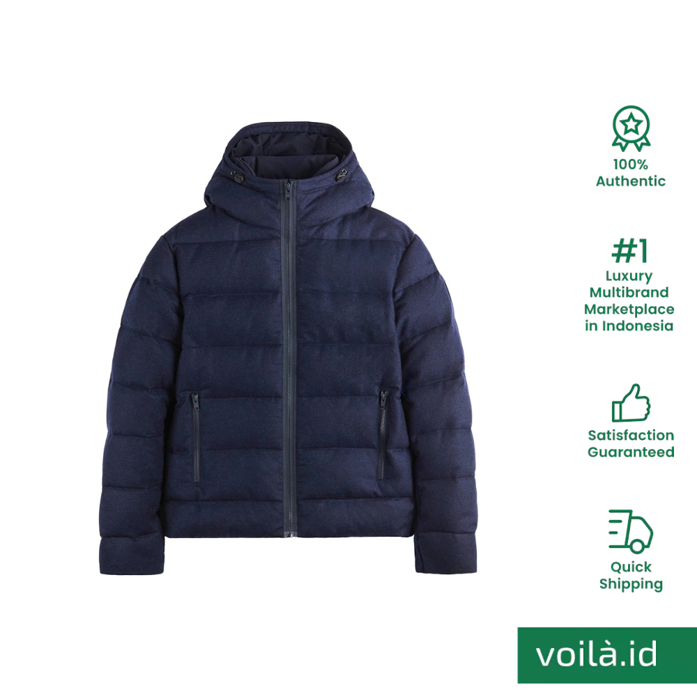 Jaket Winter Double Front Down Jacket in Carded Wool Flannel Blue