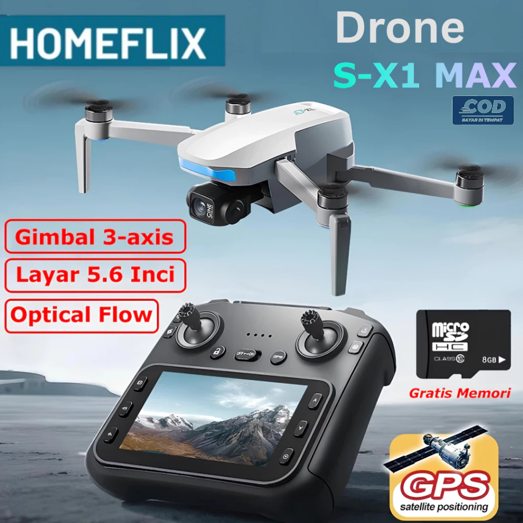 Drone S-X1 dengan Gimbal 3-Axis Drone GPS Brushless Motor 4K HD WIFI Layar 5.6 Inch Optical Flow