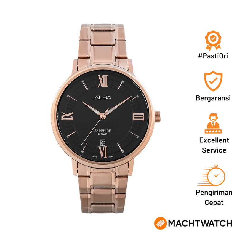 [PRJ] Jam Tangan Pria Alba Prestige AS9L58X1 Men Black Patterned Dial Rose Gold Stainless Steel Stra