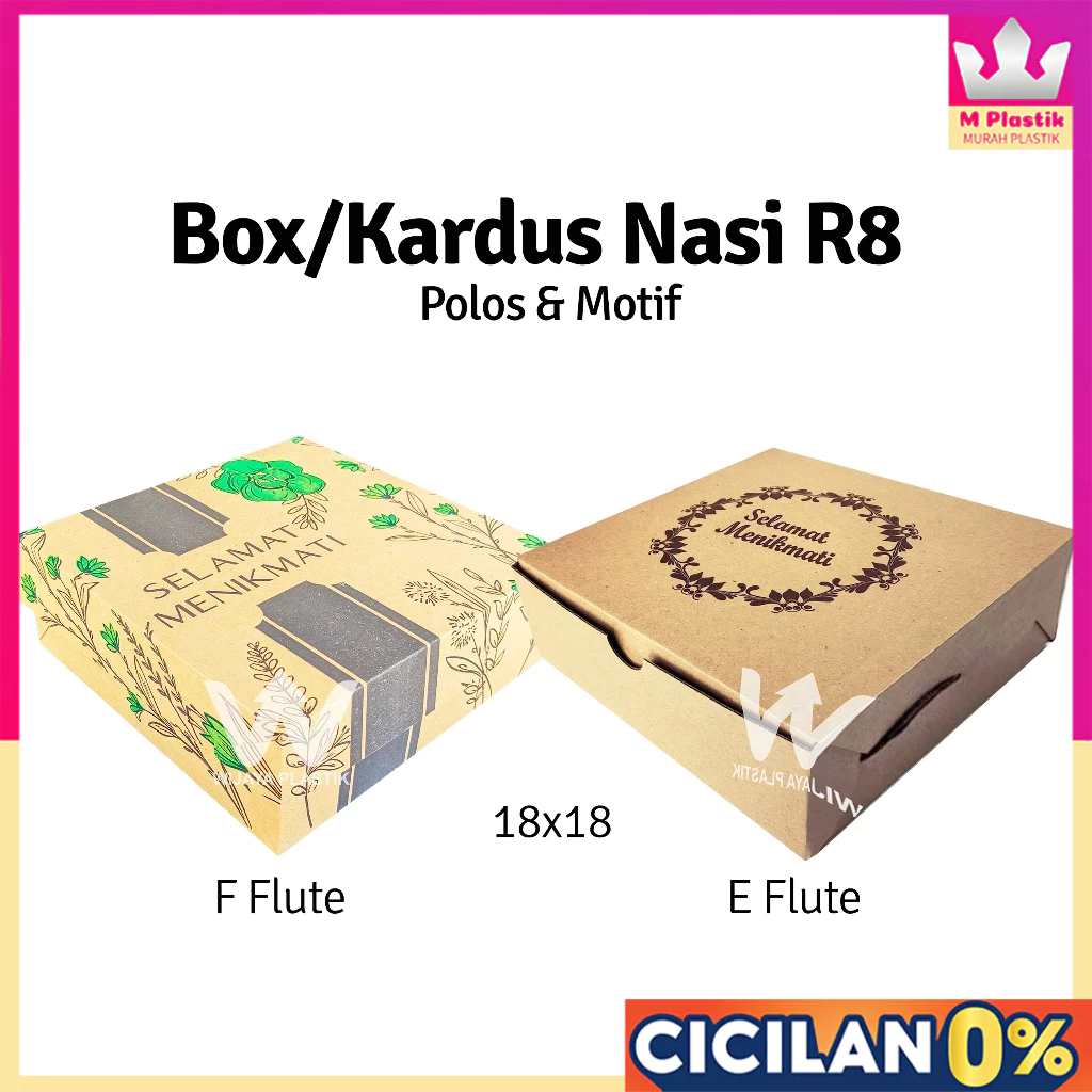 Box Nasi Kue ( R8 ) 18x18 ( Polos & Motif ) E & F Flute --- @Pcs | nasi kue kardus dus corrugated co