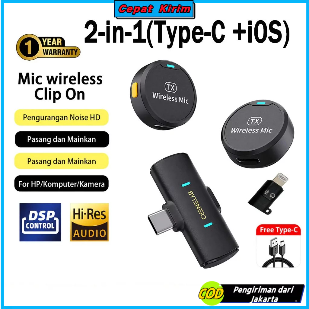 Wireless Microphone Clip On Mic Portable Microphone Mikrofon Lavalier Untuk TikTok YouTube Facebook 