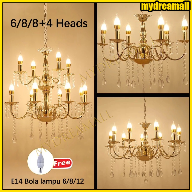 [Termurah-COD] Lampu Gantung Kristal / Lampu Dekorasi Pernikahan / Lsi 6/8/8 + 4 Lampu / Lampu LED D