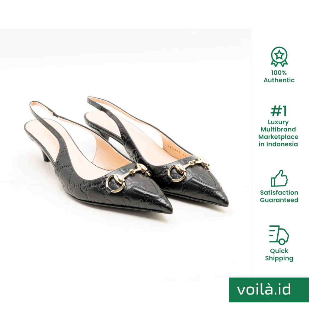 GG Horsebit 45 Slingback Leather Pump Black