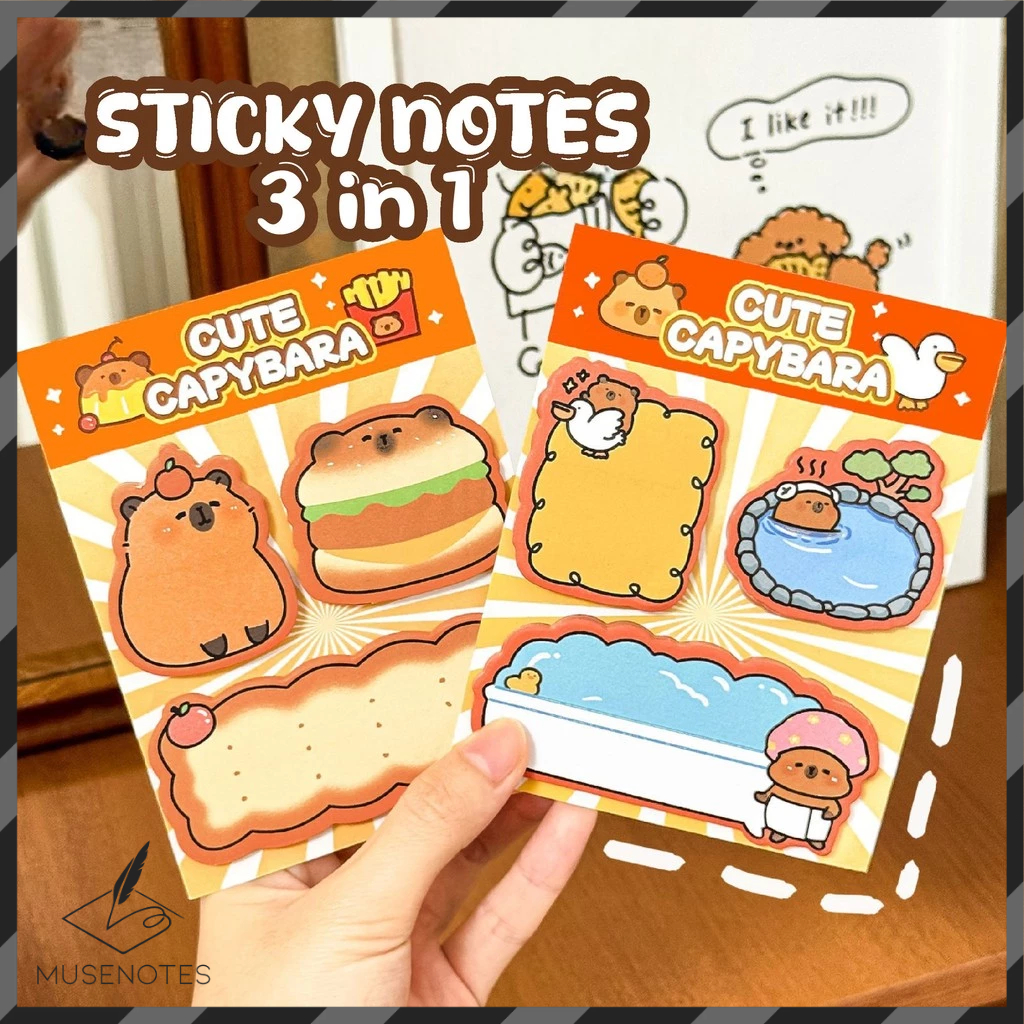 

Sticky Notes Capybara 3 in 1 Memo Kapibara Tempelan Catatan Kertas Pembatas Buku S-SN029
