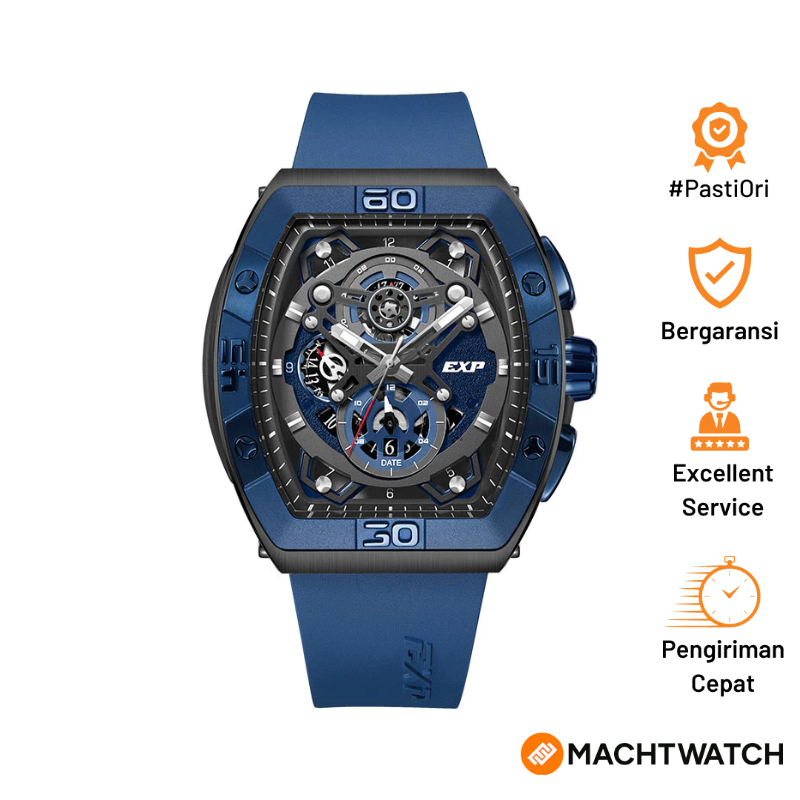 Jam Tangan Pria Expedition Chronograph E 6800 MC RUBBABU Men Black Dial Blue Rubber Strap