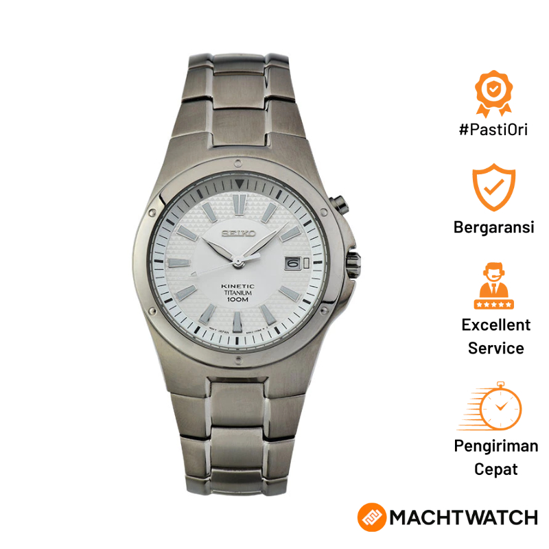 Jam Tangan Pria Seiko Kinetic SKA393P1 White Dial Titanium Strap