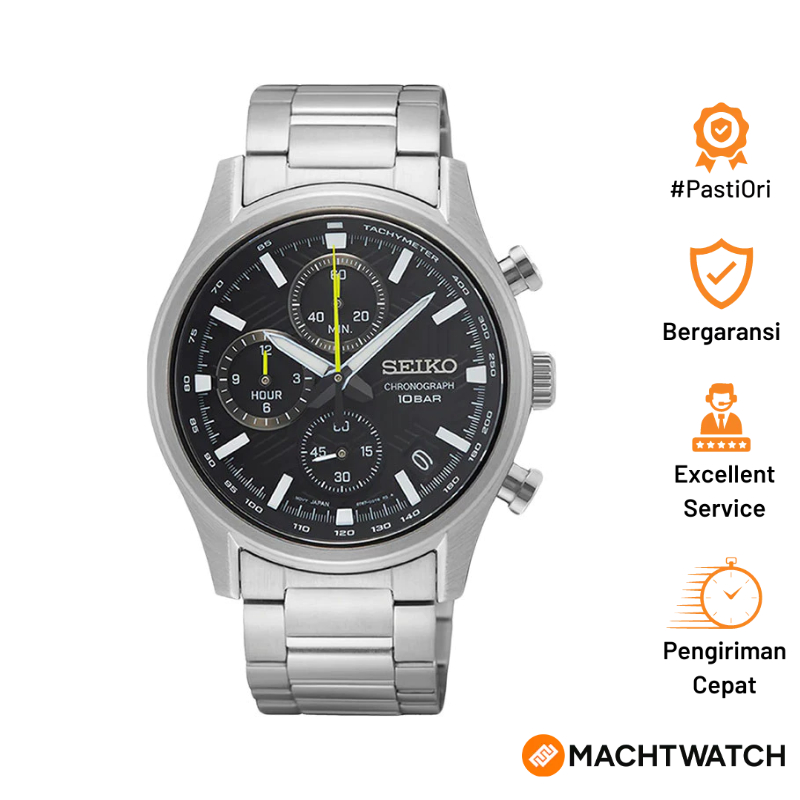 Jam Tangan Pria Seiko Chronograph SSB419P1 Black Dial Stainless Steel Strap