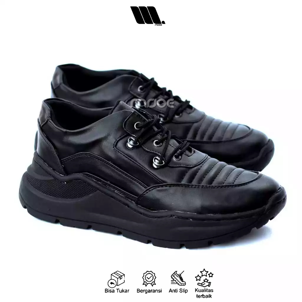 Sepatu Pria Sneakers Kulit Sintetis Hitam